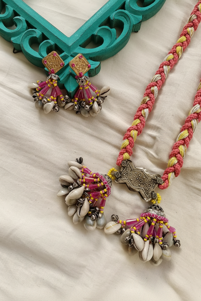 Noorva Teal Maroon Boho Necklace Set