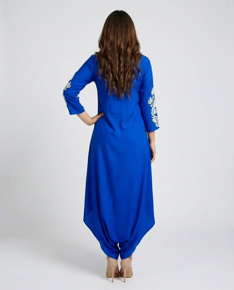Liva Cotton Royal Blue Embroidered Jumpsuit