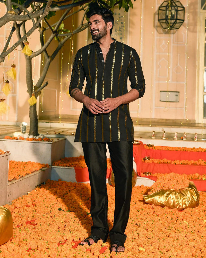 Lurex Black Knitted Kurta