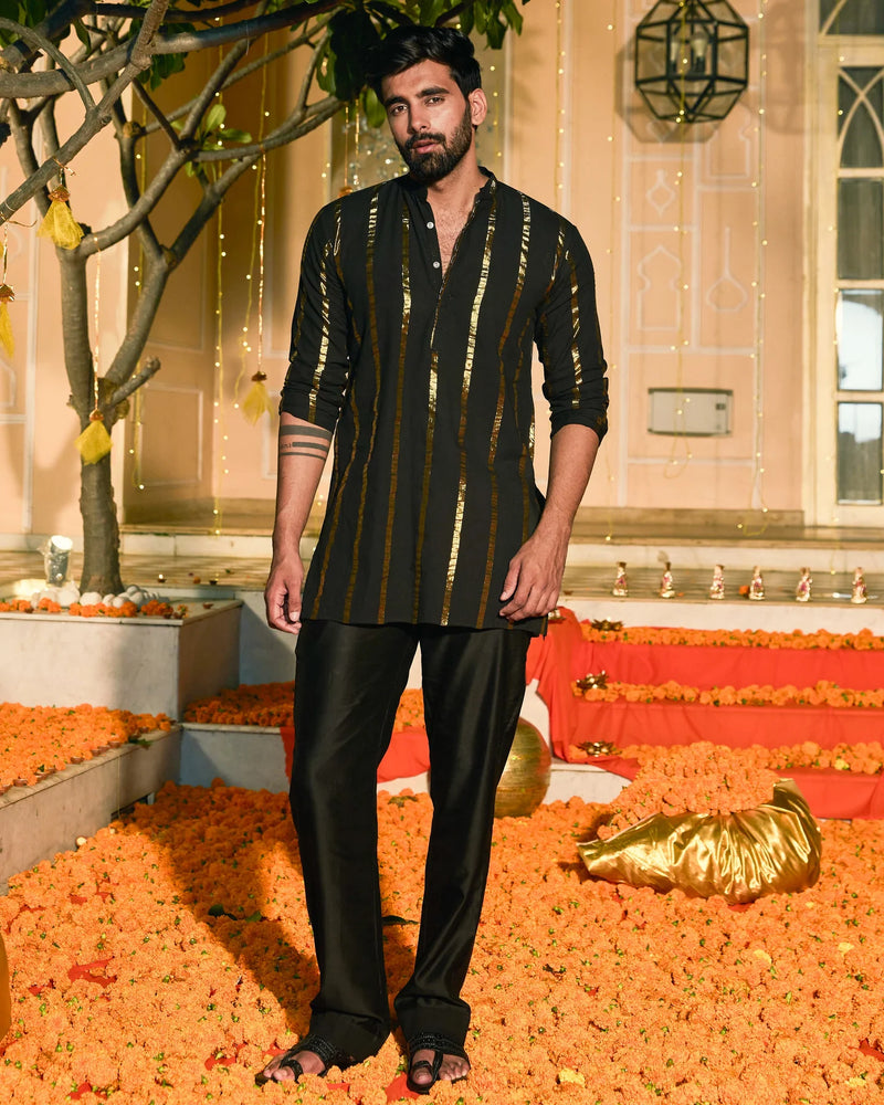 Lurex Black Knitted Kurta