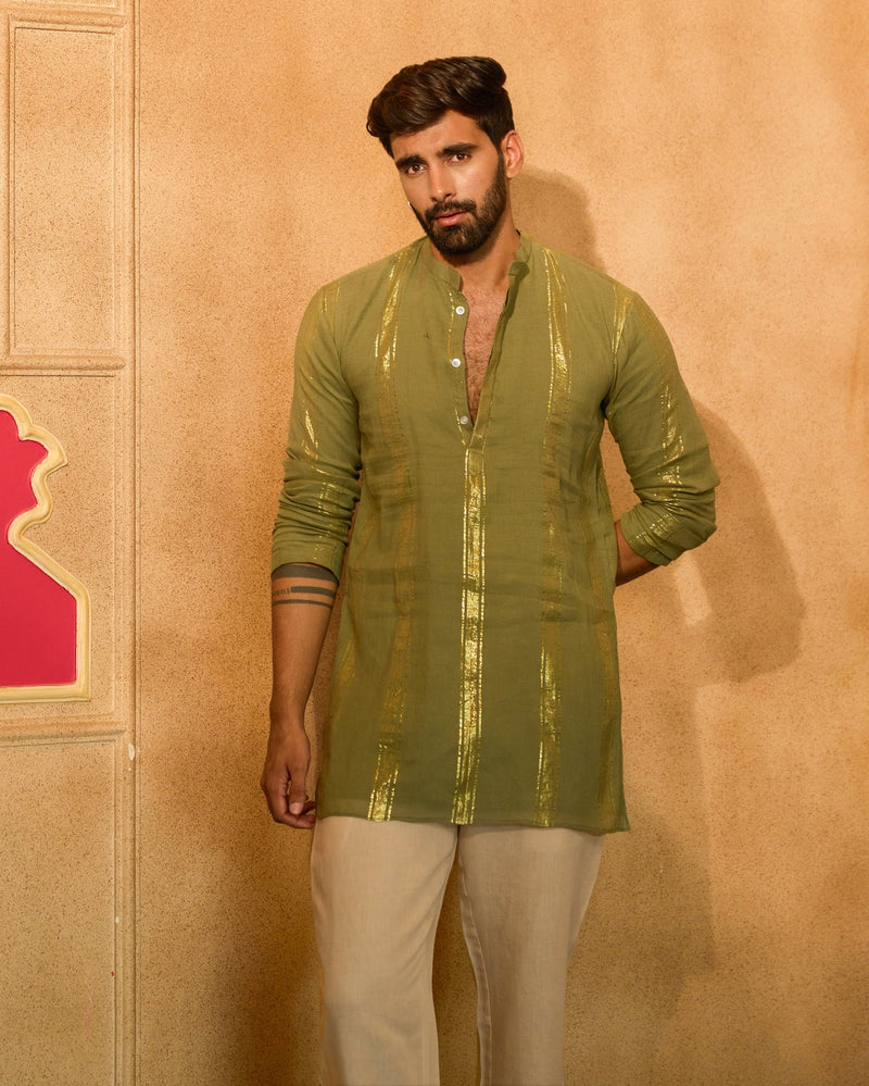 Lurex Olive Green Knitted Kurta