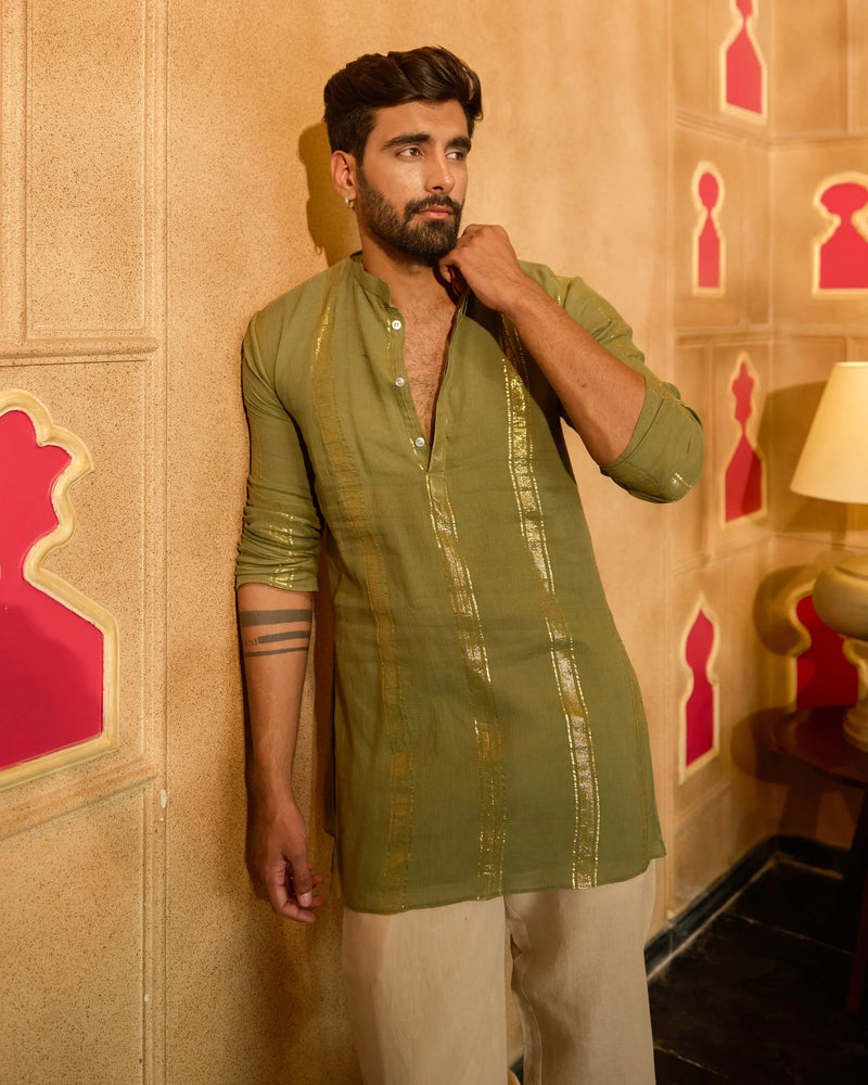Lurex Olive Green Knitted Kurta