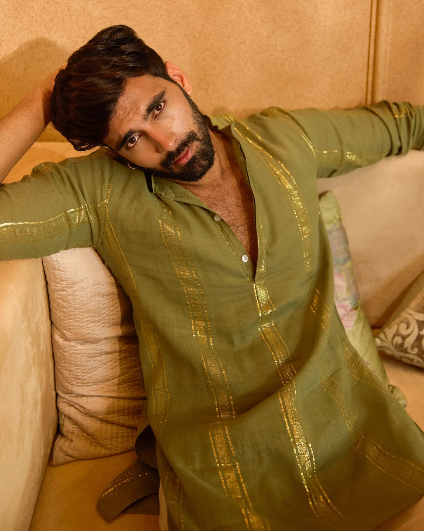 Lurex Olive Green Knitted Kurta