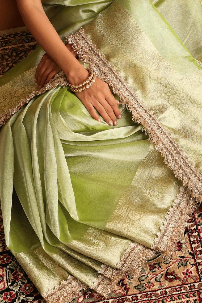 Lush Pista Green Tissue Saree