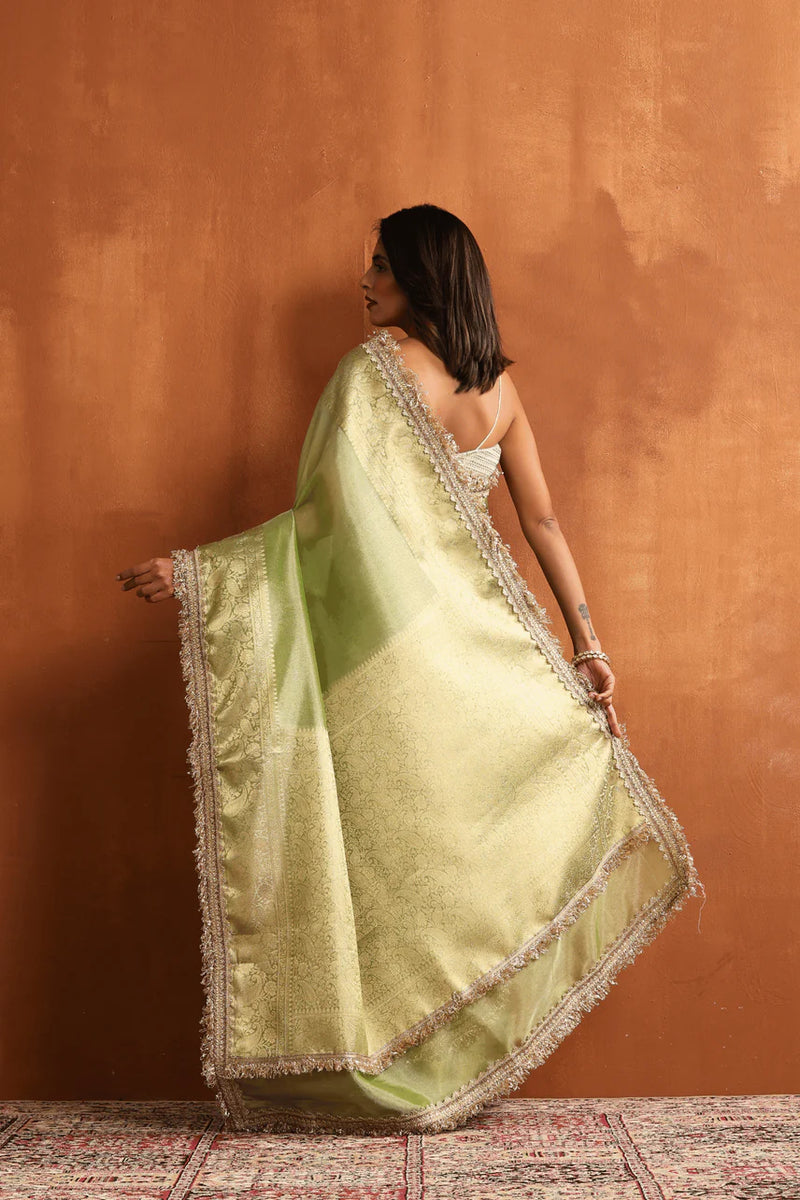 Lush Pista Green Tissue Ready to Wear Saree