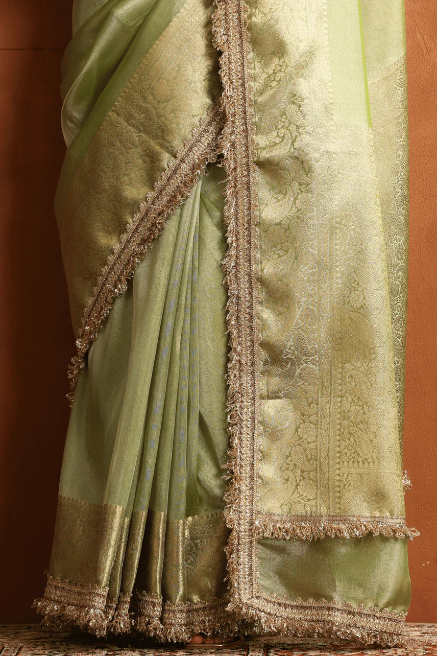 Lush Pista Green Tissue Ready to Wear Saree