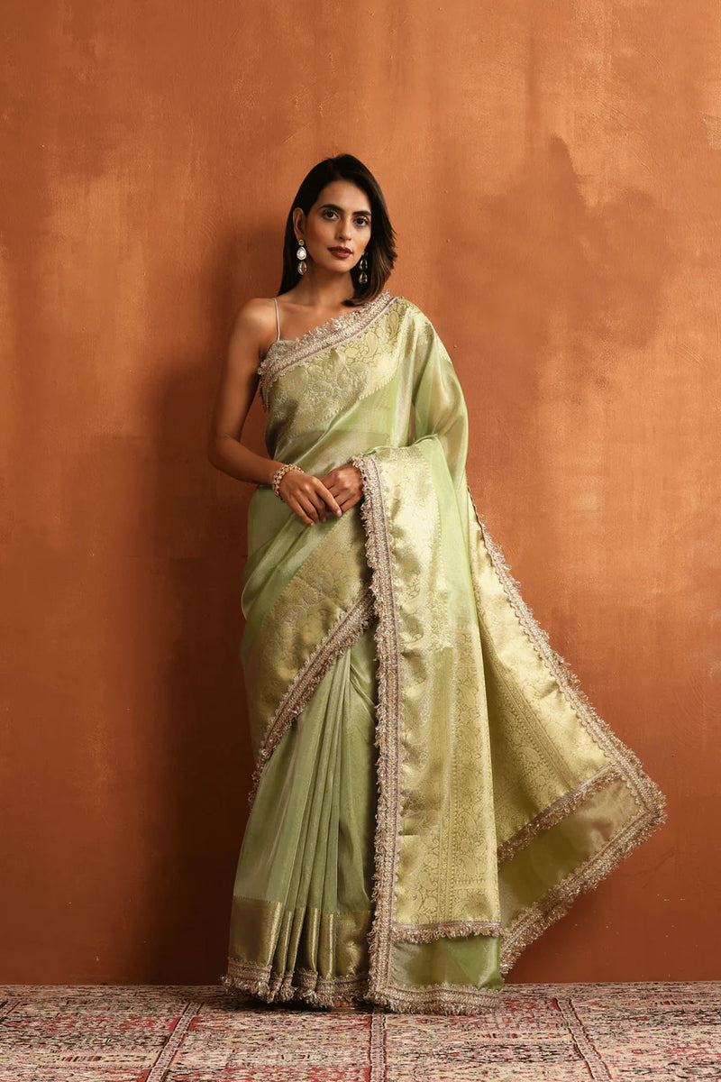 Lush Pista Green Tissue Ready to Wear Saree