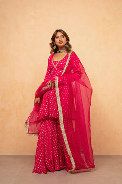 Rani Noor Golden Butti Sharara Set with Organza Dupatta