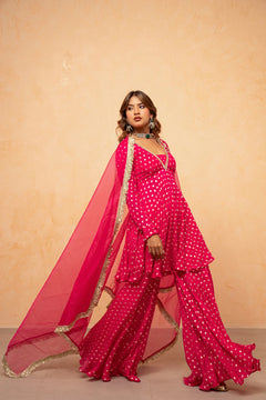 Rani Noor Golden Butti Sharara Set with Organza Dupatta