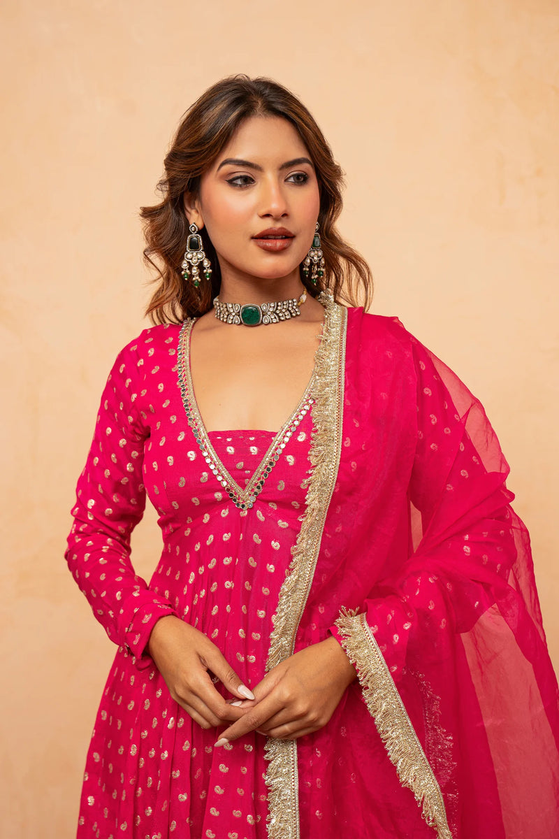 Rani Noor Golden Butti Sharara Set with Organza Dupatta