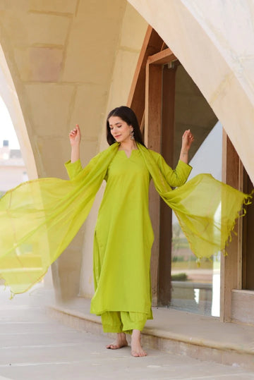 Lime Green Cotton Doria Suit Set