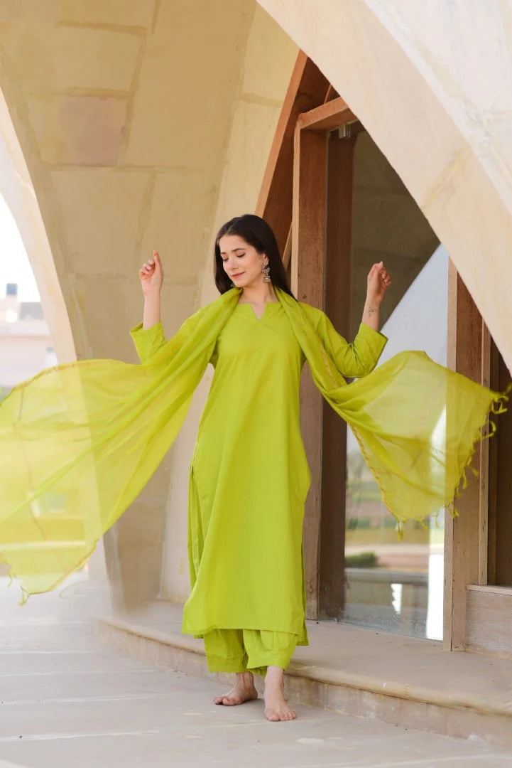 Lime Green Cotton Doria Suit Set