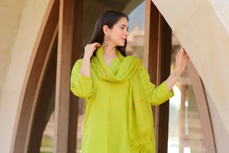 Lime Green Cotton Doria Suit Set