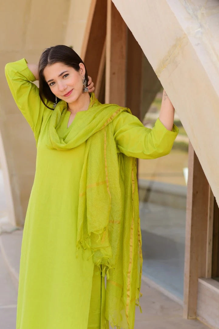 Lime Green Cotton Doria Suit Set