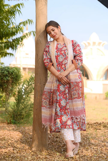 Red Pure Cotton Suit Set