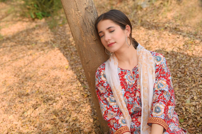 Red Pure Cotton Suit Set