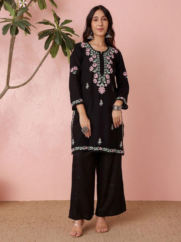 Premium Rayon Multicolor Chikankari Straight Kurti