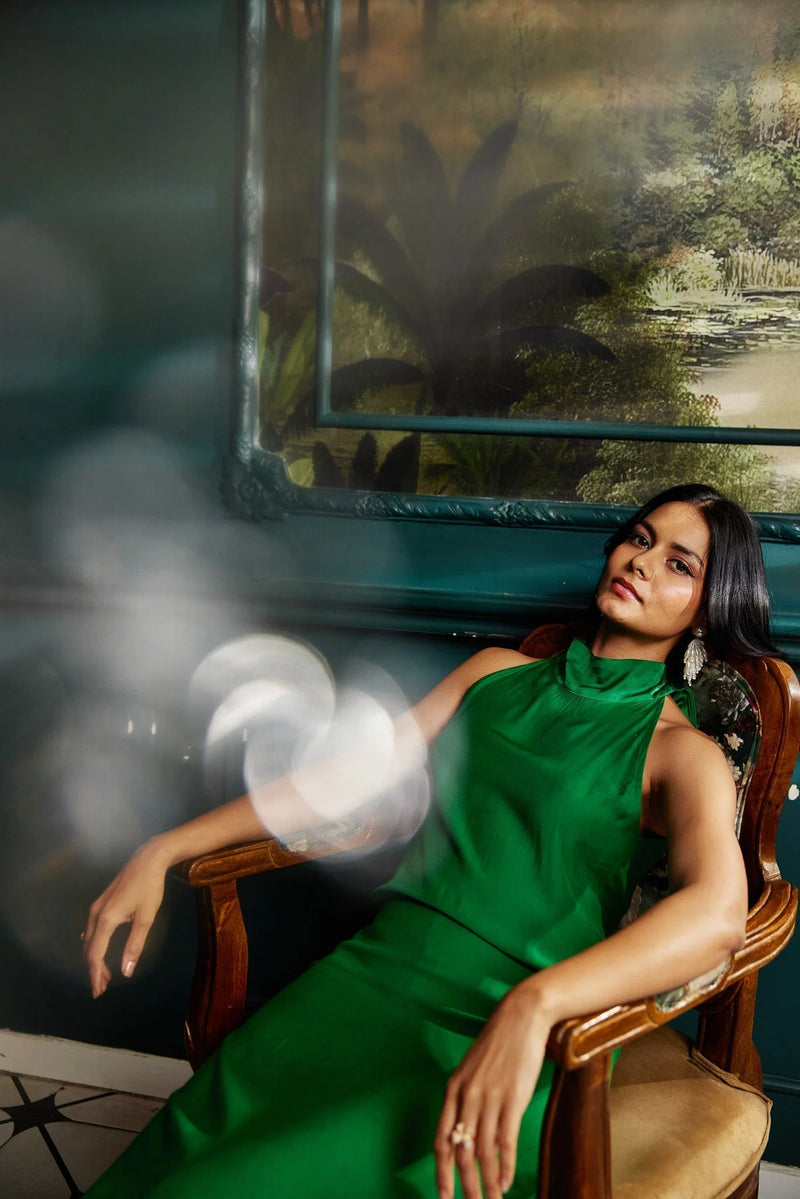 Satin green dress