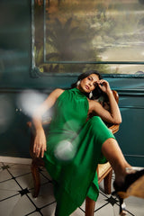 High neck satin dress