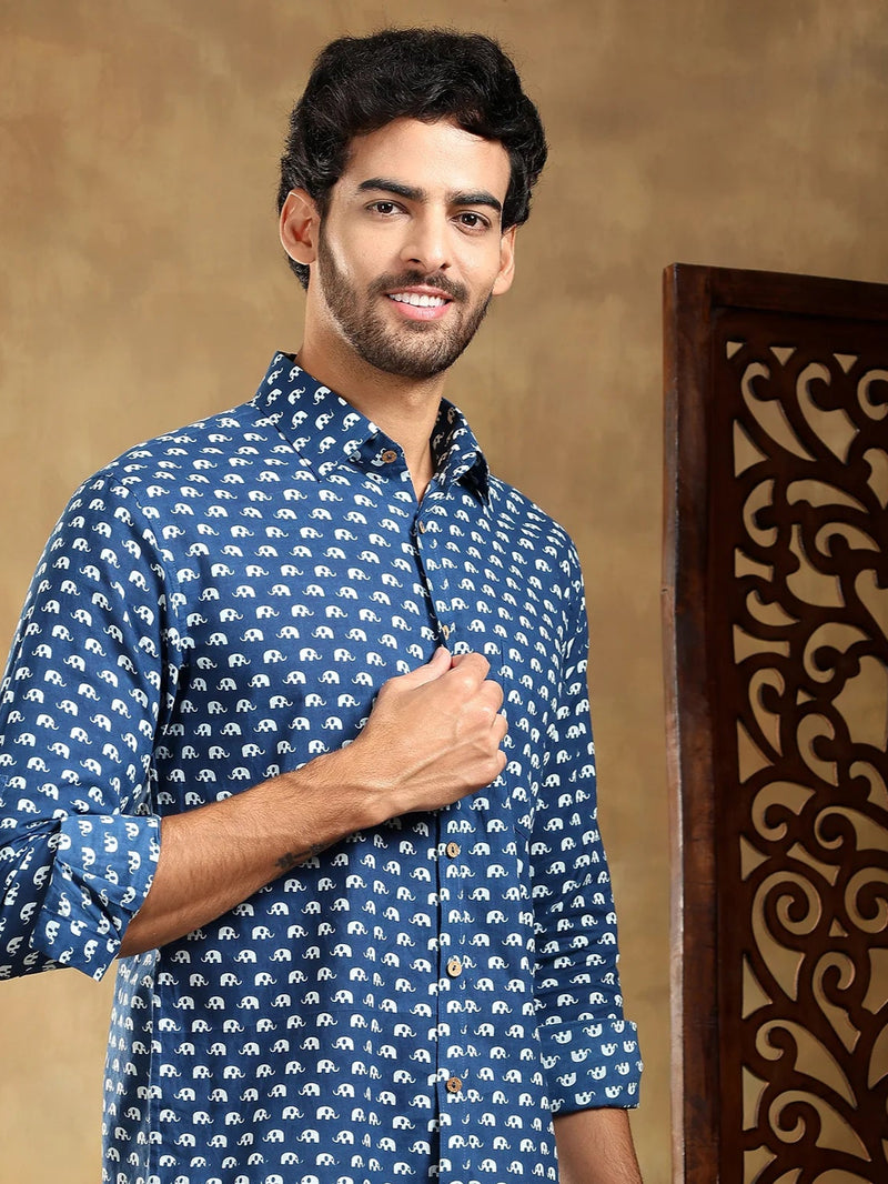 Madkal Blue Handblock Full Sleeve Shirt