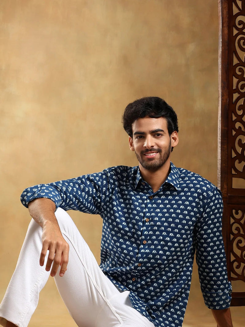 Madkal Blue Handblock Full Sleeve Shirt