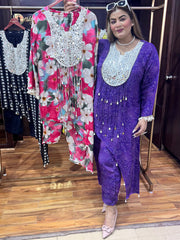 Magenta mirror work women's coord set