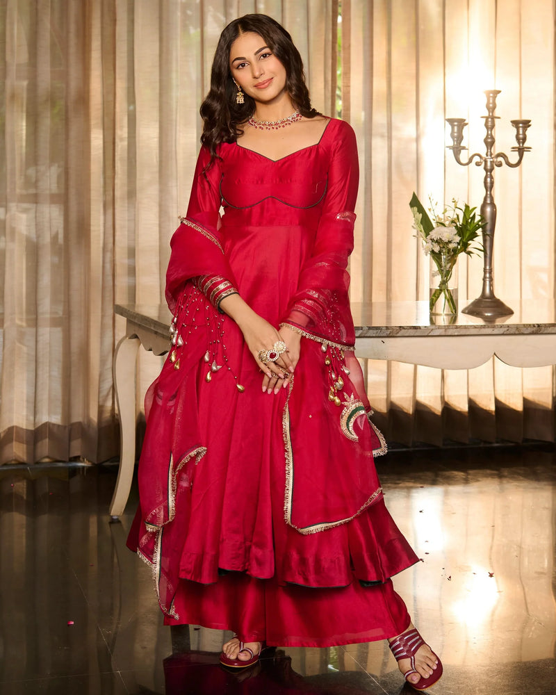 Gulabi Magenta Chanderi Festive Suit Set