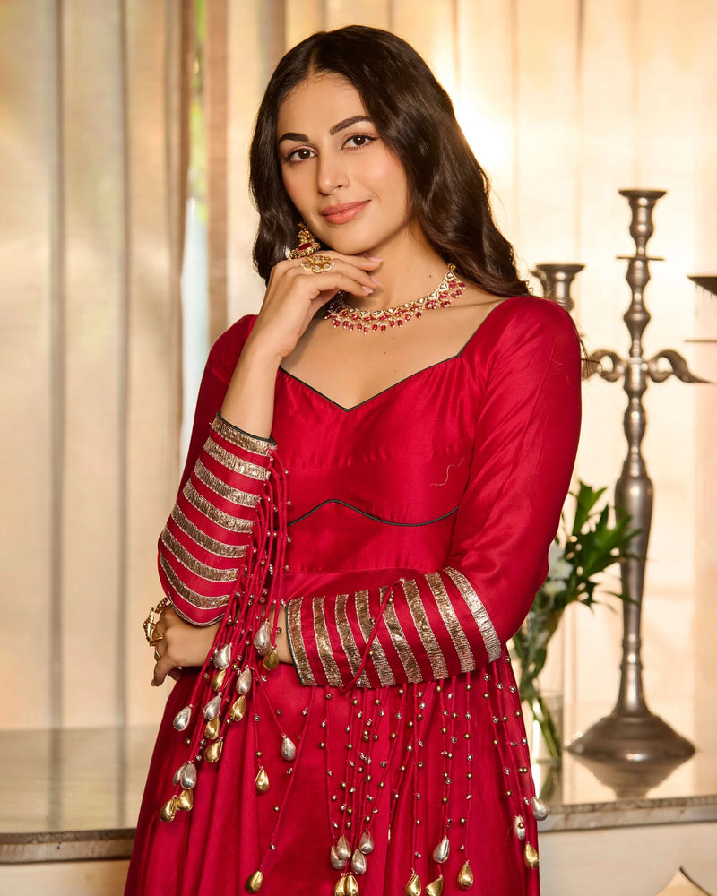Gulabi Magenta Chanderi Festive Suit Set
