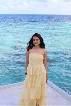 Golden Petal Layered Ruffle Maxi Dress for Women