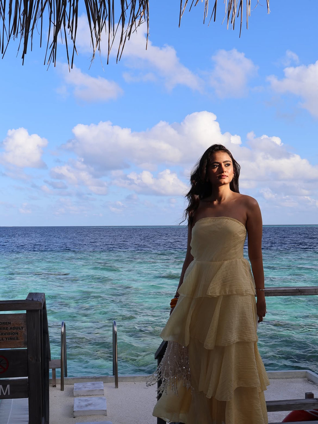 Golden Petal Layered Ruffle Maxi Dress for Women