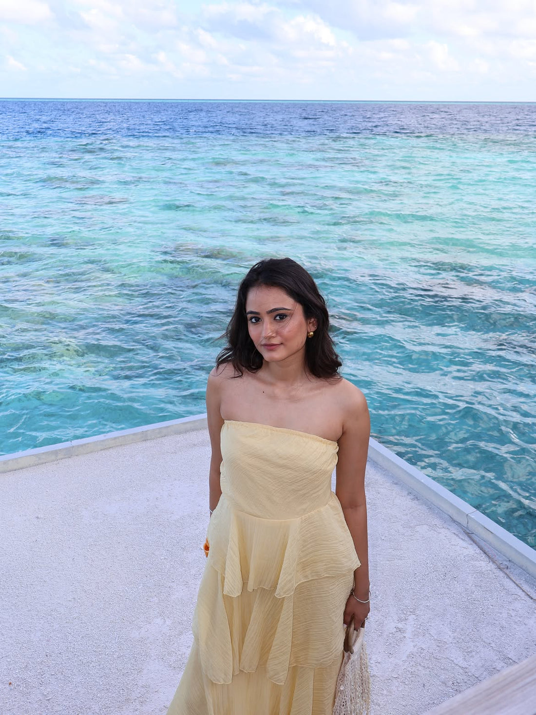 Golden Petal Layered Ruffle Maxi Dress for Women