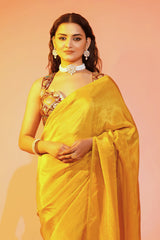 Marigold Muse Yellow Cosmos Saree with Stitched Blouse