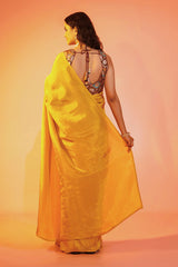 Marigold Muse Yellow Cosmos Saree with Stitched Blouse