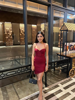 maroon bodycon dress