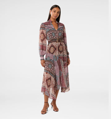 Maruba Tile Frill Trim Midi Dress