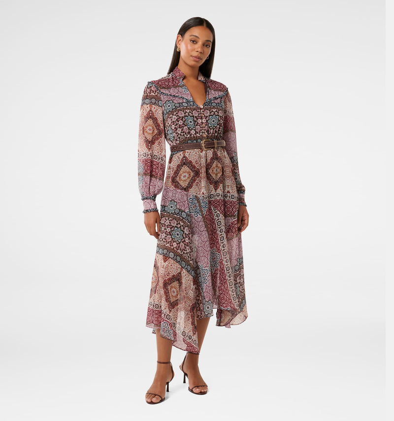 Maruba Tile Frill Trim Midi Dress