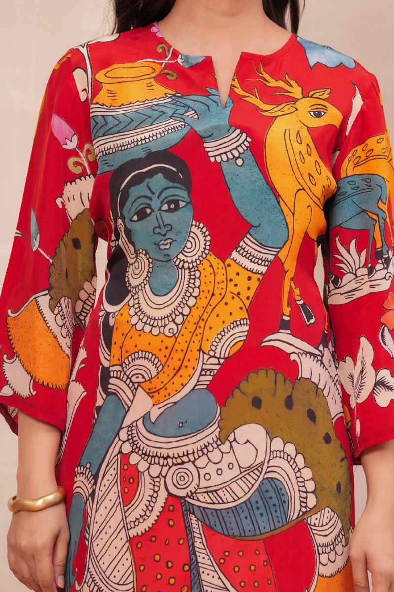 Red Handmade Crepe Printed Co-Ord Set