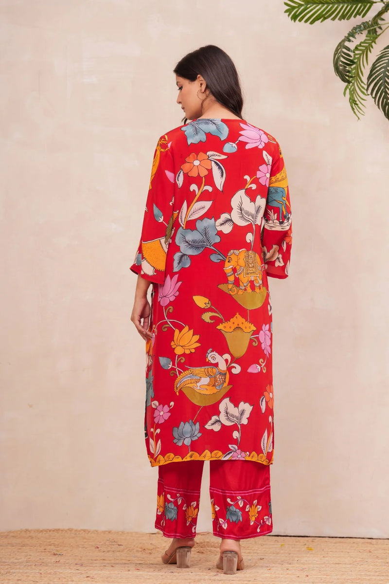 Red Handmade Crepe Printed Co-Ord Set