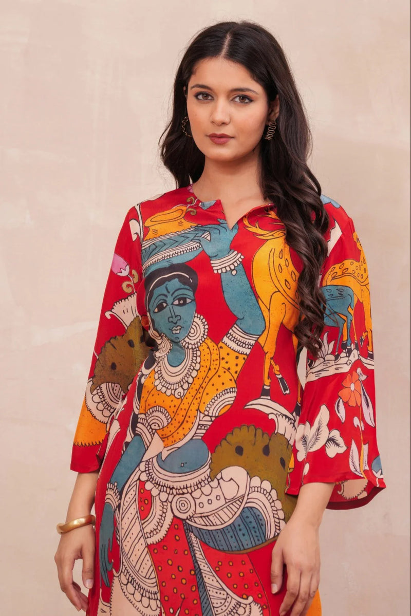 Red Handmade Crepe Printed Co-Ord Set