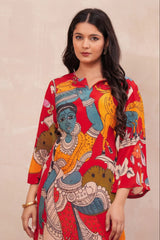 Red Handmade Crepe Printed Co-Ord Set