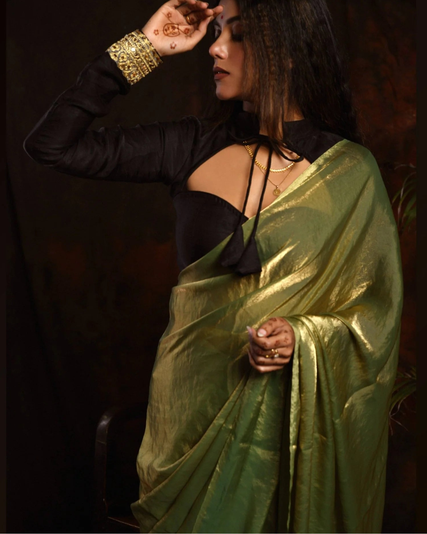 Meadow Whisper Olive Green Saree
