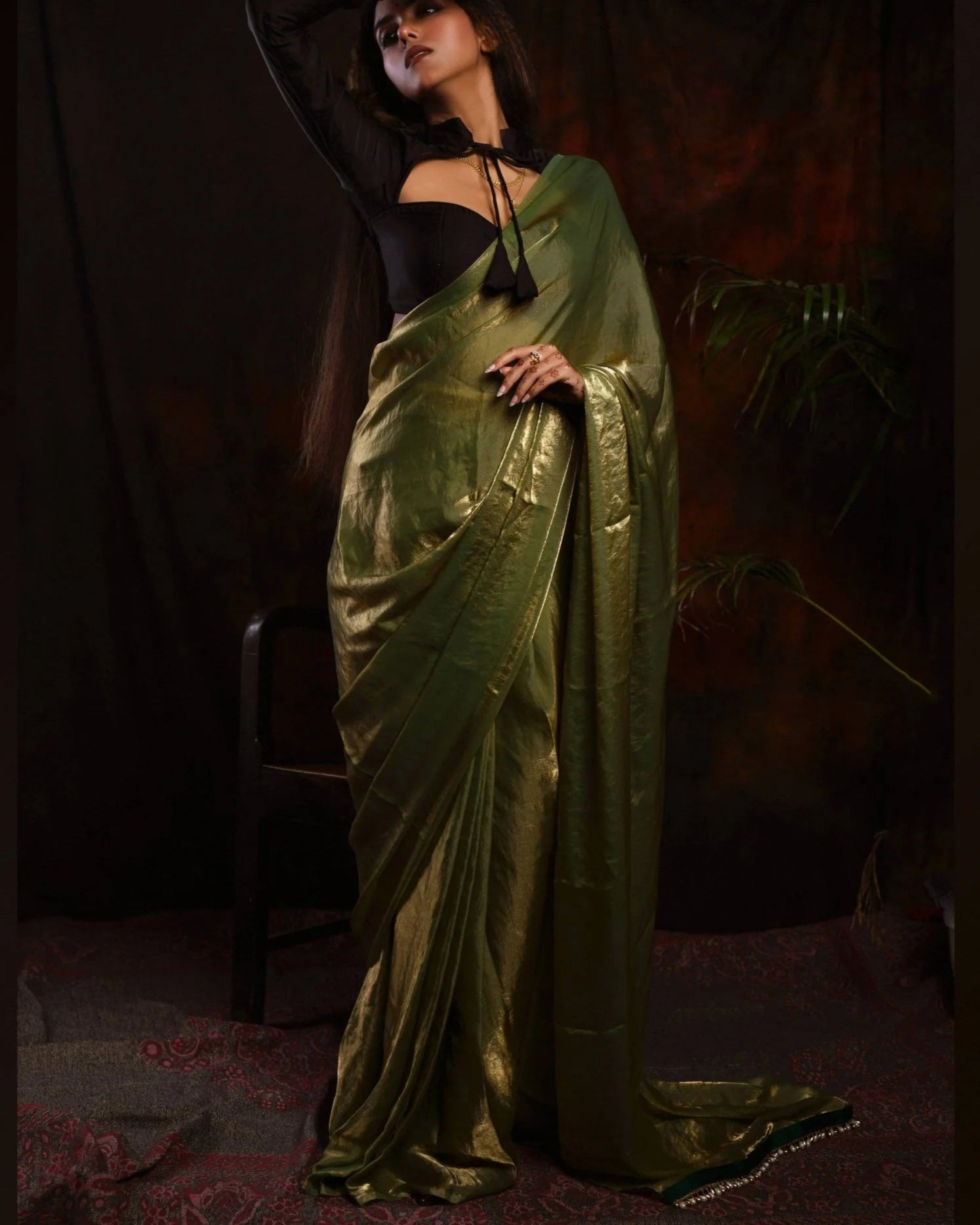 Meadow Whisper Olive Green Saree