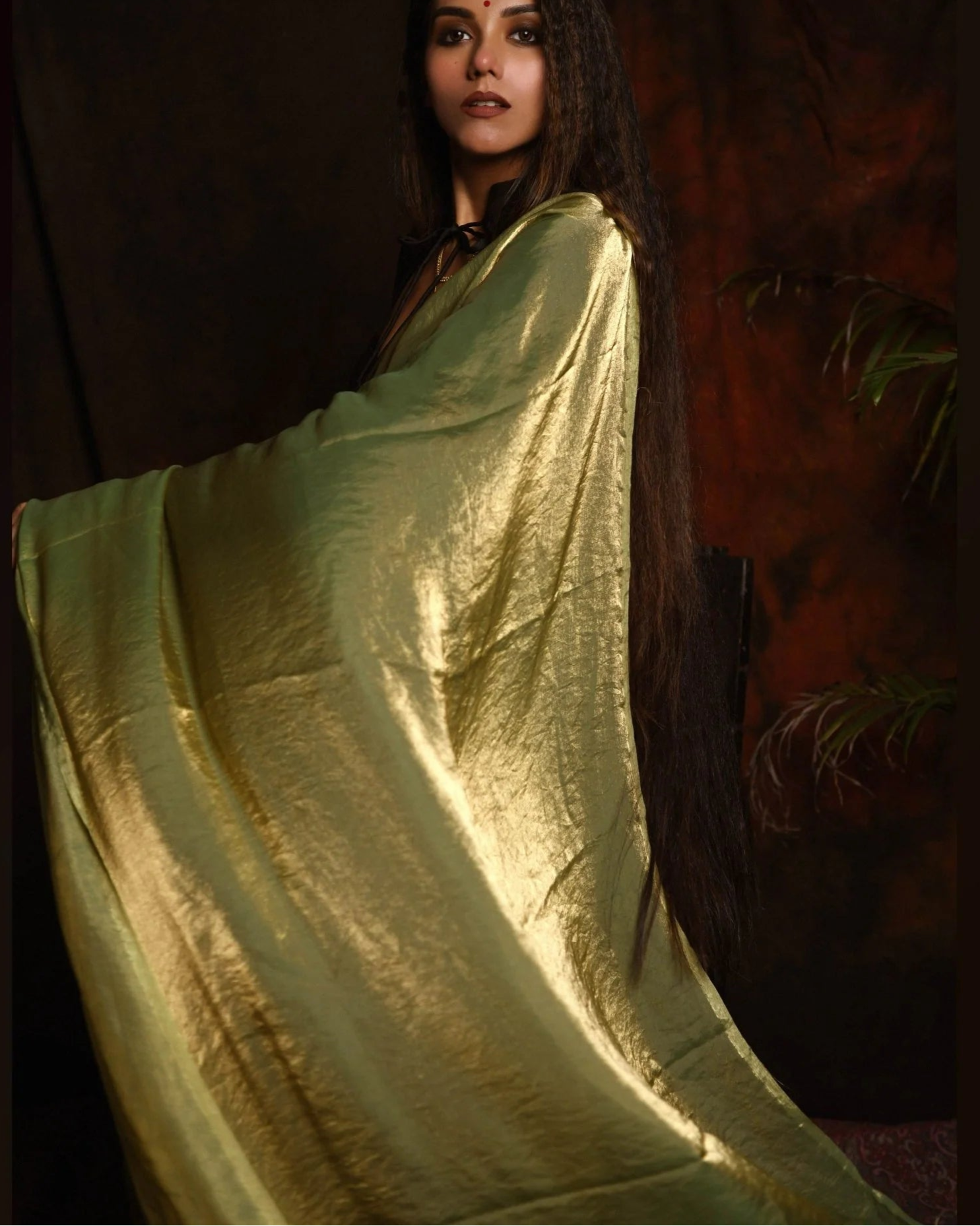 Meadow Whisper Olive Green Saree