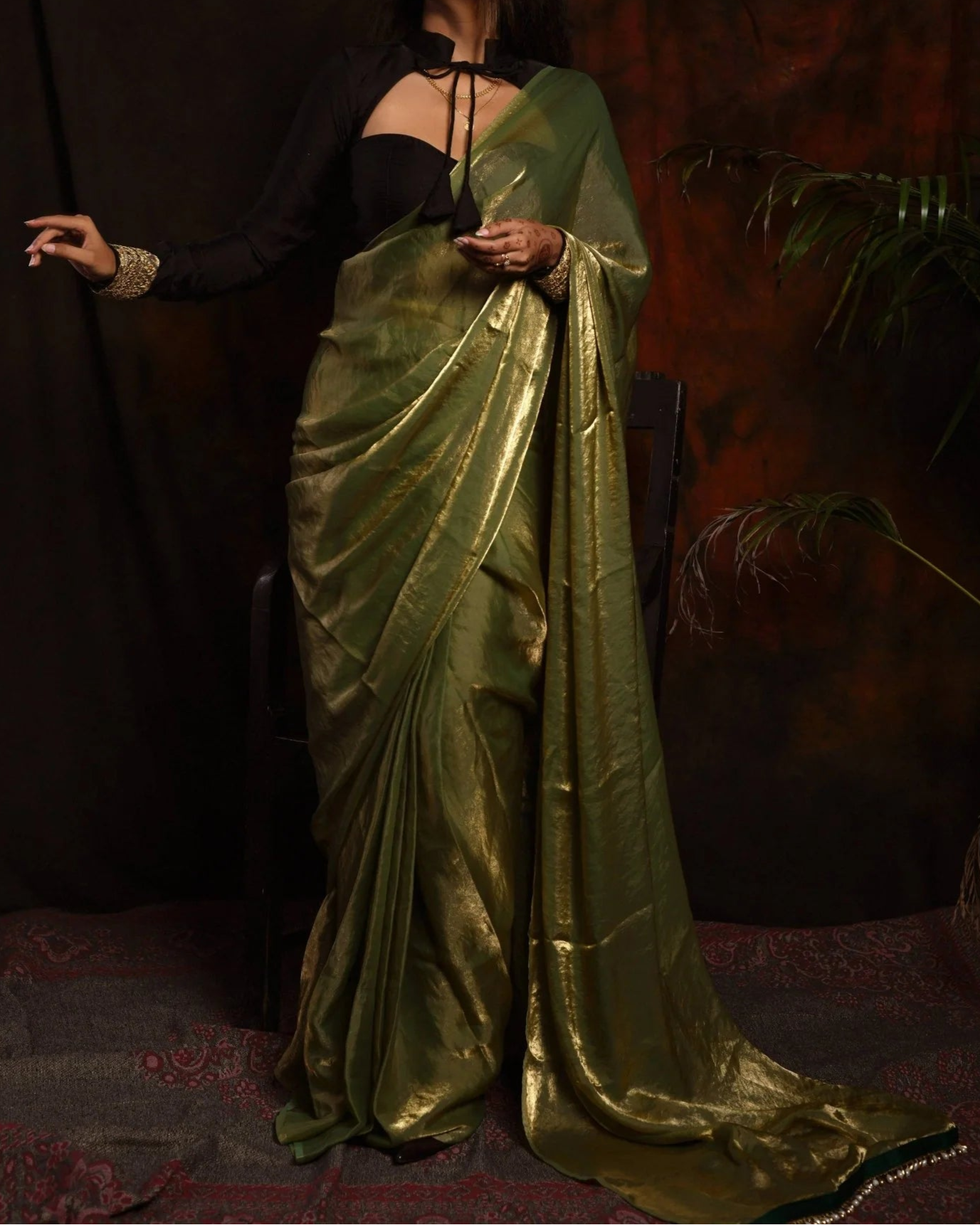 Meadow Whisper Olive Green Saree