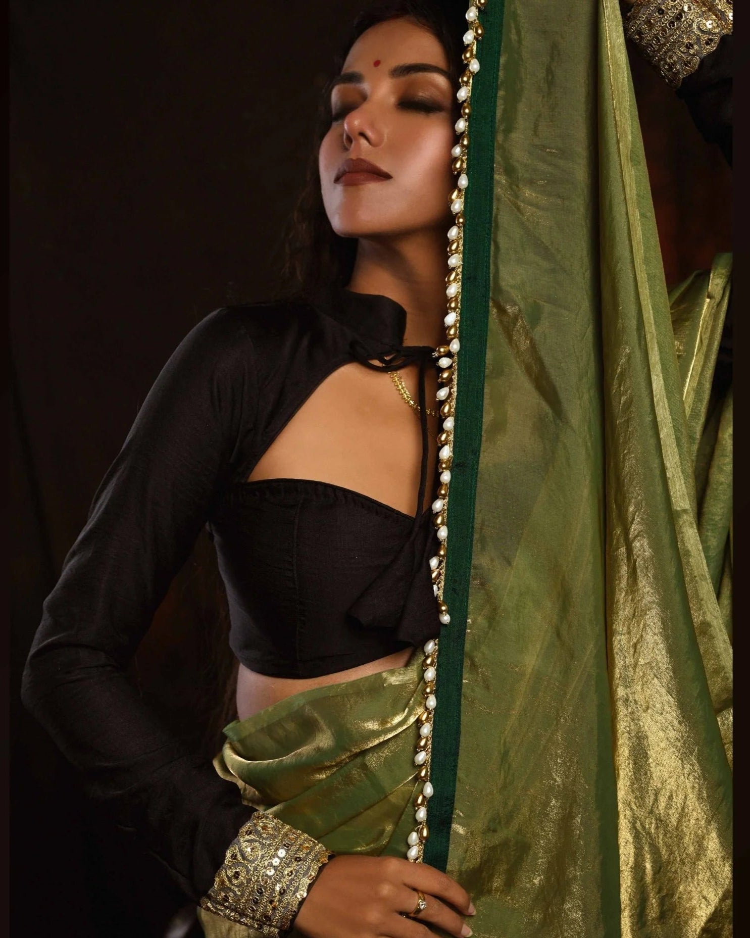 Meadow Whisper Olive Green Saree