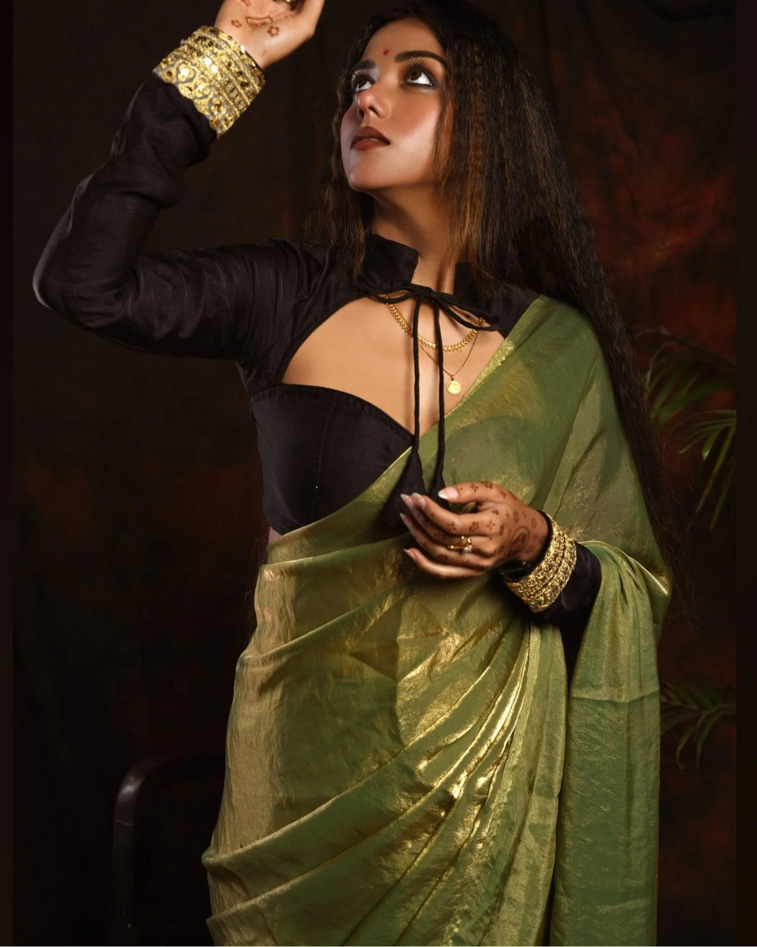 Meadow Whisper Olive Green Saree