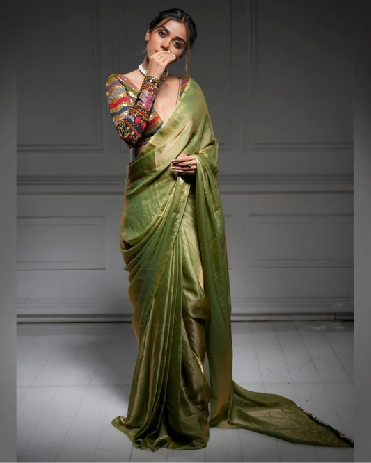 Meadow Whisper Olive Green Saree 1548