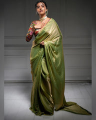 Meadow Whisper Olive Green Saree