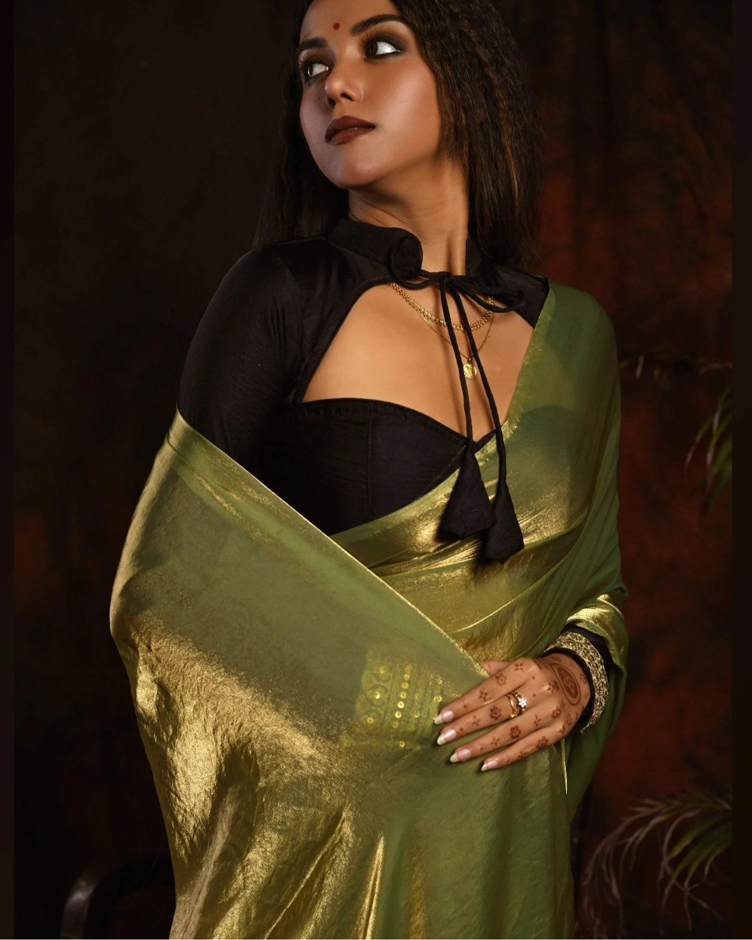 Meadow Whisper Olive Green Saree