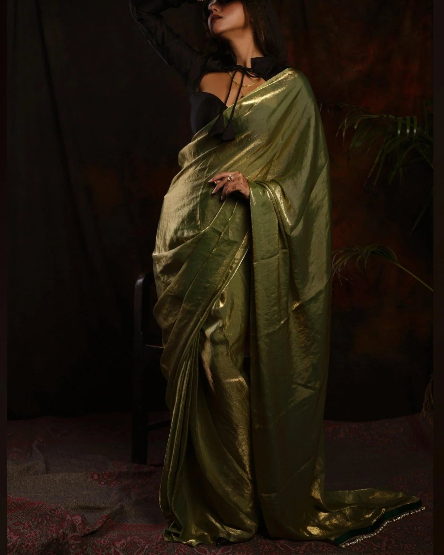 Meadow Whisper Olive Green Saree